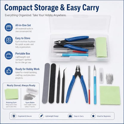 9Pcs Model Tools Kit Hobby Building Tools Craft Set, with Portable Case for Model Building, Assembly and Maintenance,Assembling Miniatures Mecha Car Model Building - color: 9pcs