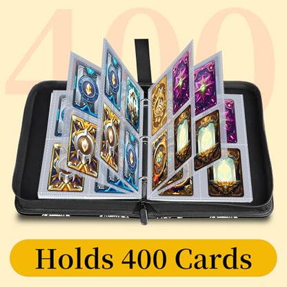 AXUASSILD 4 Pocket Card Binder, Premium Trading Card Holder Fits 400 Cards With 50 Removable Sleeves, Cute Portable Collection Card Ablum Holder Cute Black Football - color: Cute Black Football