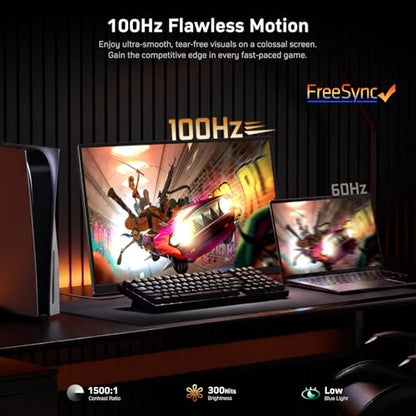 MNN 23.8" 100Hz FHD IPS USB-C HDMI Portable Gaming Monitor | 23.8" FHD IPS 100Hz, metal kickstand+speakers, USB-C/HDMI, PC/Phone/PS5/Xbox/Switch, home office & gaming. - size: 23.8’‘