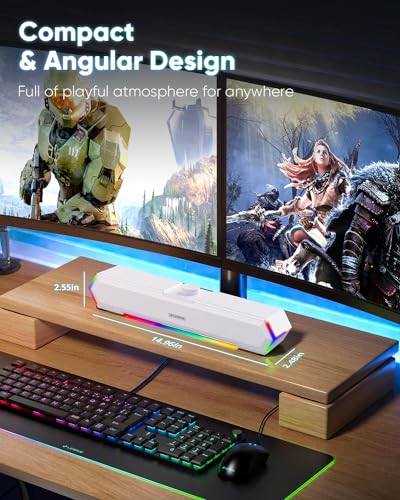 LENRUE G11 Computer Speakers for Desktop, Touch Lights PC Speakers with Surge Clear Sound, USB C/USB Powered for Computer Desktop PC Laptop Monitor (White) - color: White