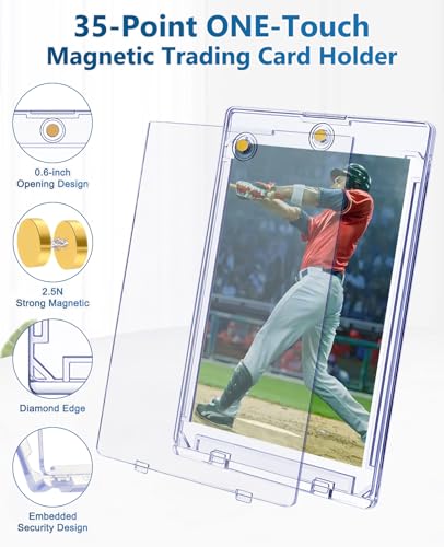 50ct Magnetic Card Holders: 35pt One Touch Card Holder for Trading Cards, U-V Protection Hard Cards Sleeves Case for Sports Game, Football, Baseball - size: 50 Pack