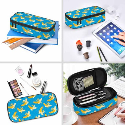 Banana Pencil Holder Bag Yellow Blue Dots Pencil Case College Office Organizer for Teens Adults - color: Banana