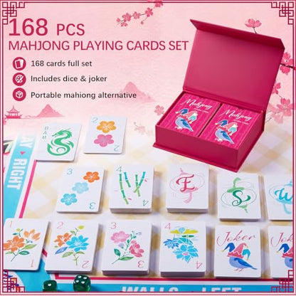 Soulchen 168-Piece PVC American Mahjong Card Print Set,Blossom,Hot Pink | Lightweight Waterproof Format with 4 Dice and Storage Case, for Clubs, Pool, Cruises, Trips, Family Game Nights - color: Hot Pink, style: Blossom