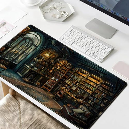 Dark Gothic Desk Mat Gaming Desk Pad Large Mouse Pad, Magician'S Fantasy Bookcase Gothic Mouse Mat XXL Laptop Keyboard Pad, Laptop Keyboard and Mouse Mat Desktop Protector Mat 31.5 X 15.7 in - color: Dark Gothic