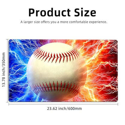 for MTG Playmat TCG Card Game Mat with Stitched Edges,Board Game Mats Non-Slip Waterproof Rubber Base 24 x 14 inch for CCG RPG DTCG Trading Card,Baseball Lightning Fire - color: Baseball Lightning Fire