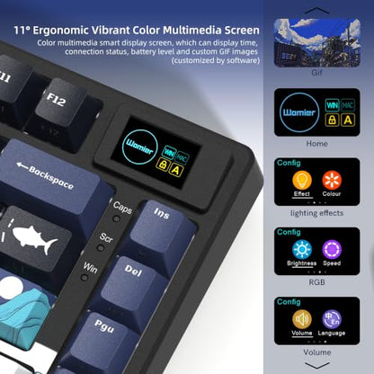 Womier SK80 75% Keyboard with Color Multimedia Display Gaming Keyboard | Creamy Sound Mechanical Wired Hot Swappable Gasket RGB Custom Key board, Pre-lubed Stabilizer for Mac/Win, Black Kanagawa - color: Kanagawa Black