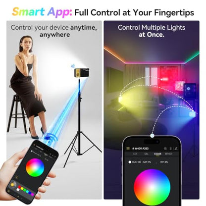 Moman Small LED Camera Light 40W, Full RGB Video Lights with Diffuser, App Control, 2500-9000K, CRI 97+, USB-C Fast Charging, Portable Photography Fill Light for Sony Canon Video Recording