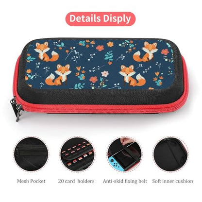 AoHanan Little Fox Butterfly And Flowers Switch Carrying Case with 20 Games Cartridges Hard Shell Travel Protection Case for Console & Accessories - color: Little Fox Butterfly And Flowers