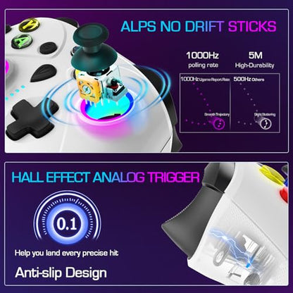 UGAME Wired Xbox Controller for X Box Series X S One PC PS4 Switch, Gaming Control Controllers with 1000Hz Polling Rate No Drift Stick, Custom Paddles Turbo Remote, RGB Light White Gamepad