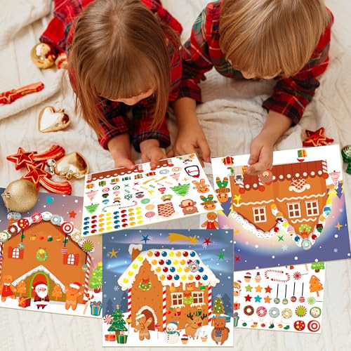 48PCS Make A Gingerbread House Stickers, Christmas Crafts for Kids Toddlers, Gingerbread House Craft Stickers, Christmas Activities Games for Kids Party Favors, 24 Finished Products - style: Gingerbread House 48 Sheets