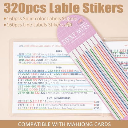 320 pcs Mahjong Card Line Finder Highlighter Tape, Mahjong Line Highlighter Stripe, Transparent Sticky Card Markers Tabs, Mahjong Game Rule Reader, Reusable & No Adhesive Residue (Solid color + Lines)