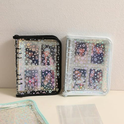 Kpop Photocard Binder with 6 Stickers Sheet & 50 Shinning Protective Sleeves Kpop Photocard Holder Book with Kpop Photocard, A5 Binder Photocard Album 30 Inner Pages with 240 Pockets (Blacklittlestar) - color: Blacklittlestar