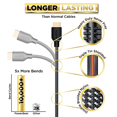 PowerBear 4K HDMI Cable 3 ft | Short Hdmi Cable, Braided Nylon & Gold Connectors, 4K @ 60Hz, Ultra HD, 2K, 1080P, ARC & CL3 Rated | for Laptop, Monitor, PS5, PS4, Xbox One, Fire TV, & More - size: 3ft