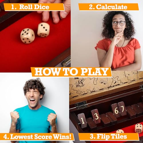 STERLING Games 12 Number Shut The Box Wooden Box Travel Case Nautical Theme Family Dice Game for Kids and Adults