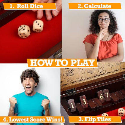 STERLING Games 12 Number Shut The Box Wooden Box Travel Case Nautical Theme Family Dice Game for Kids and Adults