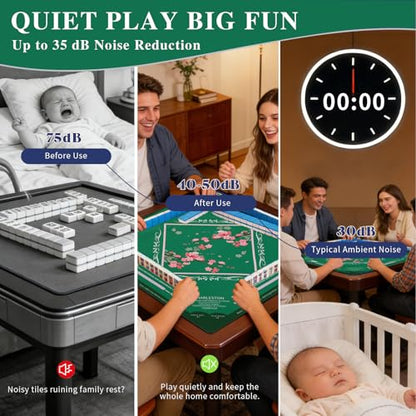 American Mahjong Mat Dark Green Plum Blossoms Design | 31.5" x 31.5" Mahjong Table Mat Non Slip Backing Smooth Surface with Velvet Bag Storage for Mahjong Tiles Player - color: Dark Green Plum Blossoms