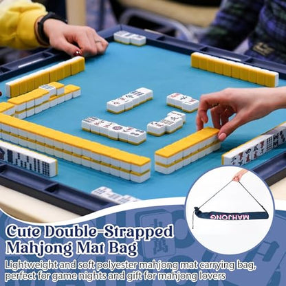 35 Inch Long Mahjong Mat Bag Waterproof Mahjong Mat Storage Carrying Bag Double Strapped Polyester Drawstring Lightweight Holder for Board Games Storage-mat Not Included(Navy Blue) - color: Navy Blue