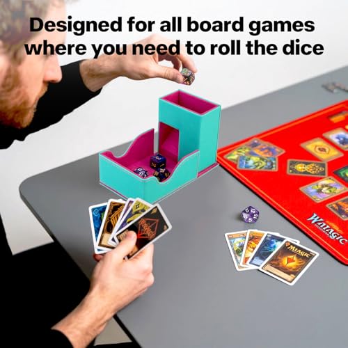 Dice Roller Tower, Premium DND Magnetic Dice Tray, Foldable PU Leather Dice Tower RPG Gifts for Dungeons and Dragons MTG Dm & Player Turquoise/Pink（Flame Dragon） - color: Turquoise/Pink