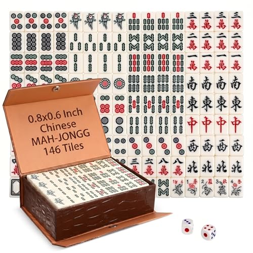 BESTOYARD Portable Mini Travel Mahjong Tile Set Chinese Mahjong Game with 146 Brown Carrying Case for Adult Beginner Players and Elderly, Travel-Friendly Family Gatherings and Leisure Activities