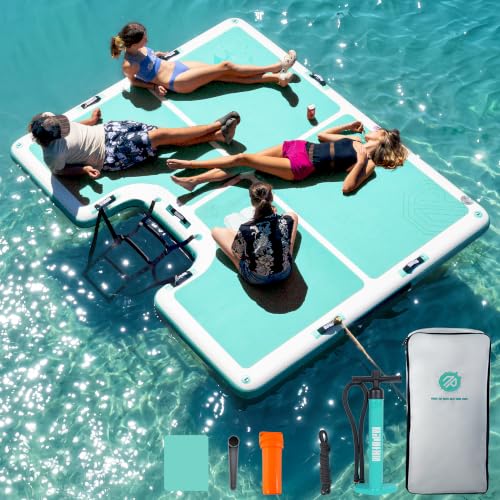 Niphean Floating Dock, Non-Slip Inflatable Dock with Upgraded Ladder | Sturdy Floating Docks for Lakes，Durable Floating Island for Families, Portable Carry Bag, 8×6ft/ 8×10ft - color: Mint Green, size: 10×8ft