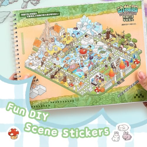 7 Pcs Big Size 3D Scenes Sticker Book Scene Stickers | DIY Make Your Own Scene House Stickers Therapy for Adults Relief Stress Pass The Time