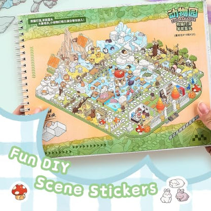 7 Pcs Big Size 3D Scenes Sticker Book Scene Stickers | DIY Make Your Own Scene House Stickers Therapy for Adults Relief Stress Pass The Time