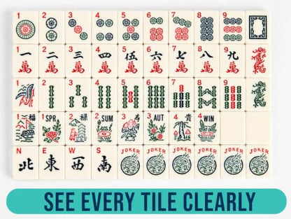 American Mahjong Set with 166 Engraved Ivory Melamine Tiles, Racks with Integrated Pushers, Tile Shufflers, Scorebook & Travel Bag for Easy Setup, Organized Play, Family Game Nights, and Tournaments