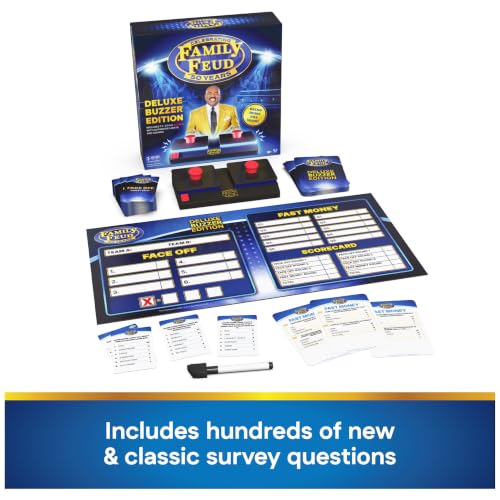 Spin Master Games Family Feud: Deluxe Buzzer Edition Board Game | Survey Says Fun, Guess The Most Popular Answers, Features Buzzer with Lights & Sounds, For 3 or More Players, Ages 8 & Up