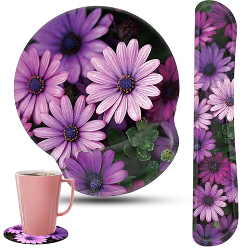 Keyboard Wrist Rest and Mouse Pad Wrist Support Set with Coasters,Ergonomic Gaming Mousepad for Home Office Working Studying Easy Typing & Pain Relief,African Daisy - color: African Daisy, size: 3 PCS