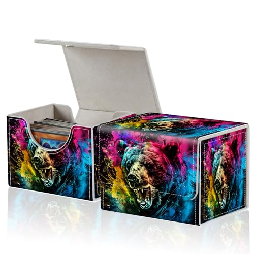 for MTG Commander Deck Box,Card Deck Box for Trading Yugioh MTG,Fits 100 Double Sleeved Cards,PU Leather Strong Magnet Case for Magic Commander TCG CCG,Colorful Bear - color: Colorful Bear