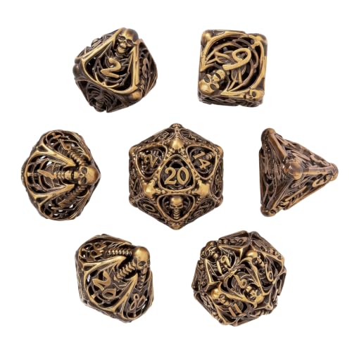 Metal Dice Set for DND - 7pcs with Gift Box, Perfect D&D Gift (Openwork Skull) - color: Openwork Skull