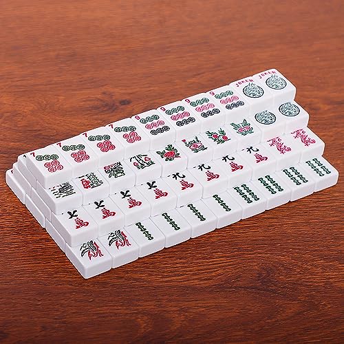 American Mahjong Tile Set, 166 Premium White Tiles, 4 All-in-One Color Rack/Pushers, Complete Mahjong Tiles Set Red Carrying Bag - color: Red