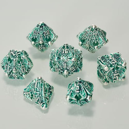 DND Dice,HNCCESG Hollow Metal Set 7 Pcs for Dungeons and Dragon,D and D GIFS of Tabletop Game (Matte Green White Skull) - color: Matte Green White Ts