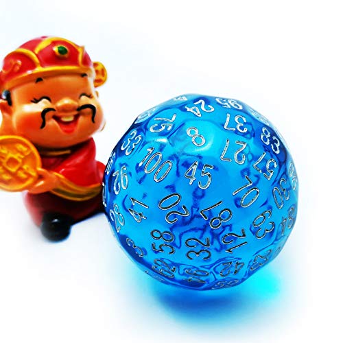 Bescon Translucent Blue Polyhedral Dice 100 Sides, D100 dice, 100 Sided Cube, Transparent D100 Game Dice - color: Translucent Blue D100