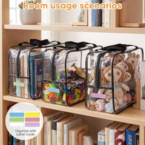 Clear Toy Storage Bags, 10-Pack PVC Organizer Bags with Labels | Reusable PVC bags with zipper, label and manual pockets for blocks, board games, puzzles, books, classrooms and travel