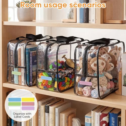 Clear Toy Storage Bags, 10-Pack PVC Organizer Bags with Labels | Reusable PVC bags with zipper, label and manual pockets for blocks, board games, puzzles, books, classrooms and travel