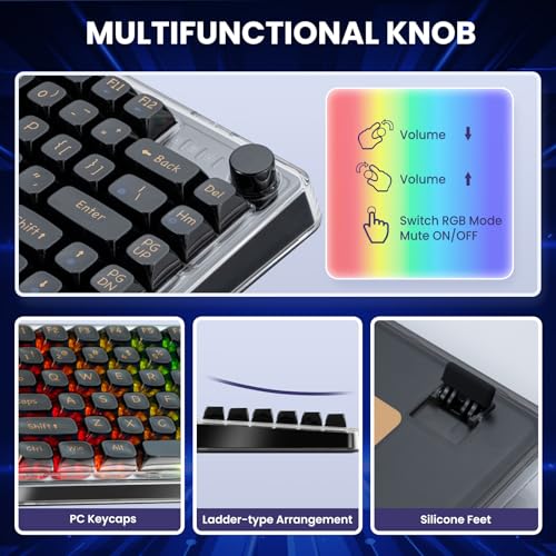 75% Hot‑Swappable Tri‑Mode Mechanical Keyboard, Wireless Bluetooth 5.0 2.4G USB‑C Gaming Keyboard with Volume Knob, Pre‑Lubed Linear Switch, RGB Backlit Metal Shell Compact Keyboard for PC Mac Gamers - color: Black