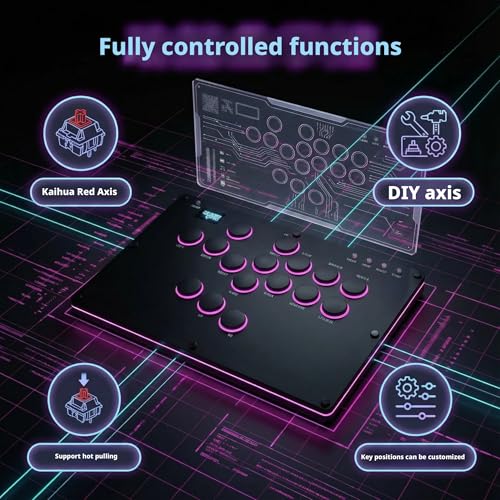 XIAO SHI MIN STORY Leverless Arcade Stick, All-Button Fight Controller with A16 Keys, Slim Fighting Game Keyboard with Turbo & Custom RGB, Supports Hot-Swap & SOCD (large panel)