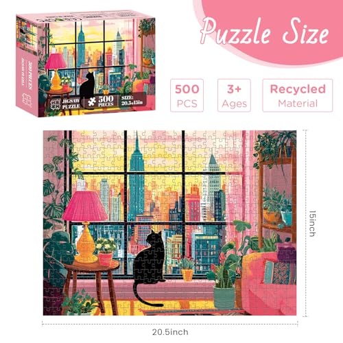 500 Pieces Jigsaw Puzzles for Adults, Black Cat in City Jigsaw Puzzle - style: Black Cat in City