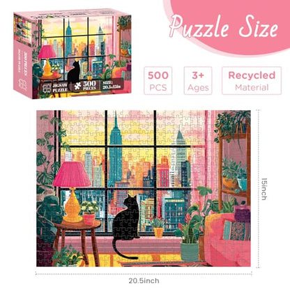 500 Pieces Jigsaw Puzzles for Adults, Black Cat in City Jigsaw Puzzle - style: Black Cat in City