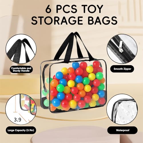 6 Pcs Storage Bags with Zipper - Large Board Game Storage with Labels, Clear & Waterproof Toy Organizer for Building Blocks, Puzzles (Black)
