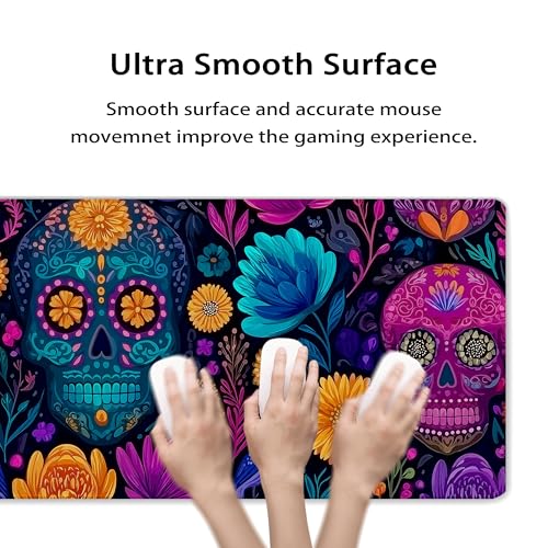 31.5”x11.8”Large Gaming Mouse Pad for Desk, Mouse Mat with Seamed Edges, Waterproof Desk Pad, Non-Slip Rubber Base, Keyboard Pad Computer Mat, Big XL Mousepad-Skull Flower - color: Skull Flower