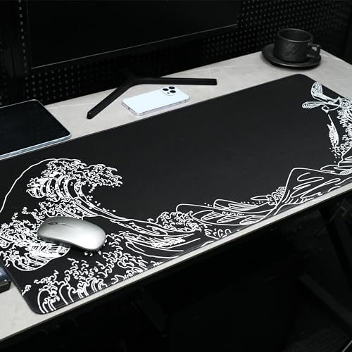 Large Gaming Mouse Pad for Desk,Kanagawa XXL Mouse Pad 35.4x15.7 Inch,Waterproof Desk Pad,Non-Slip Rubber Base Mice Pad,Keyboard Pad Computer Mat,Black Mouse pad - color: Kanagawa(black)