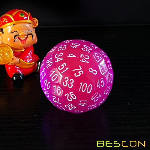 Bescon Translucent Polyhedral Dice 100 Sides, Transparent D100 die, 100 Sided Cube, D100 Game Dice,100-Sided Cube of Purple - color: Translucent Purple