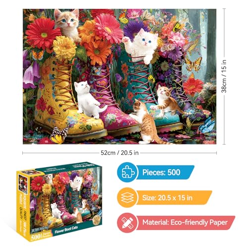 500 Pieces Puzzle for Adults, Puzzles for Adults 500 Pieces, Retro Martin Boots Cats Flowers Jigsaw Puzzle, Challenging Puzzle Perfect for Game Nights, 20.5 X 15 in - color: Retro Martin Boots