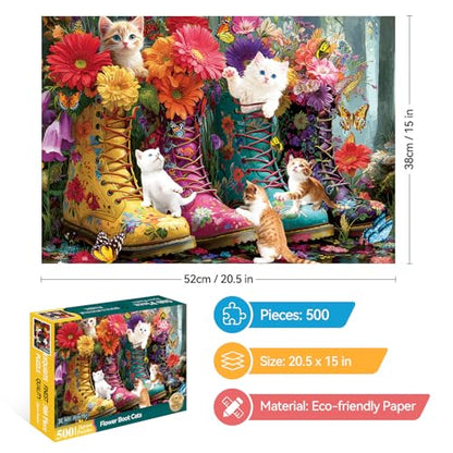500 Pieces Puzzle for Adults, Puzzles for Adults 500 Pieces, Retro Martin Boots Cats Flowers Jigsaw Puzzle, Challenging Puzzle Perfect for Game Nights, 20.5 X 15 in - color: Retro Martin Boots