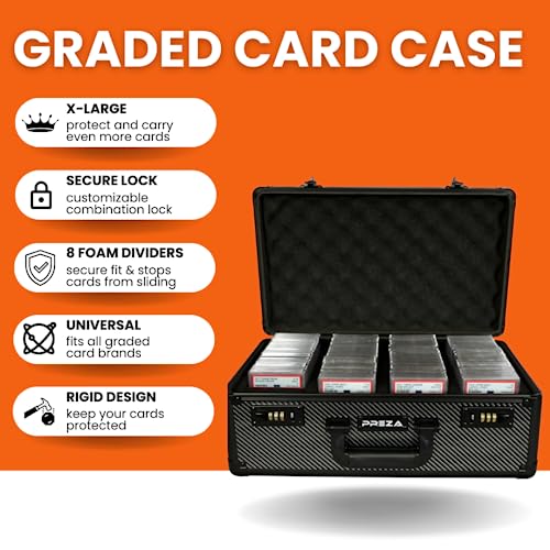 PREZA Graded Card Storage Box - Premium Trading Card Case for Graded Sports and TGC Collectibles - Carbon Fiber Slab Case Storage (X-Large)