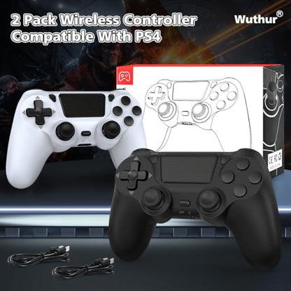 Wuthur 2 Pack Wireless Controller Compatible with PS4 / Pro/Slim (Black & White) - color: Black & White