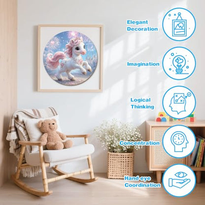 Animal Wooden Puzzles for Kids - Fairy Pony (11.4 * 11.4 in) | 50 Piece Puzzles for Kids Ages 6-8, Kids Puzzles with Unique Animal Shapes, Round Gift for Girls and Boys - color: Fairy Pony
