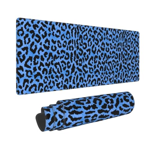 Blue Leopard Skin Print XL Large Mouse Pad with Stitched Edges Long Non-Slip Rubber Base Mousepad Laptop Keyboard Mat Desk Pad for Office Home Desk Decor, 31.5" X 11.8" - color: Leopard (Blue), size: 31.5L x 11.8W inches